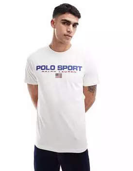 Футболка Polo Ralph Lauren Sport Capsule с большим нагрудным флагом и логотипом, классического свободного кроя, кремового цвета