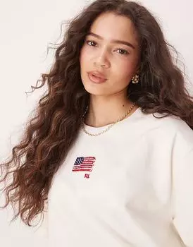 Футболка Polo Ralph Lauren свободного кроя с принтом флага в цвете «кремовый»