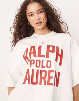 Футболка Polo Ralph Lauren свободного кроя с логотипом в кремово-белом и красном цветах