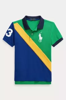 Футболка поло с цветным блоком и логотипом игрока пони для мальчиков Polo Ralph Lauren, зеленый