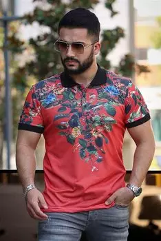 Футболка-поло с цветочным узором Red Flower 2885 MADMEXT