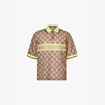 Футболка-Поло с фирменным принтом и монограммой Gucci, бежевый