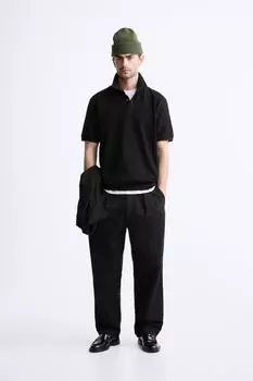Футболка поло с контрастной ребинкой ZARA, черный