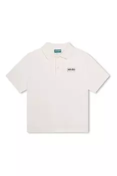 Футболка поло с короткими рукавами и логотипом на груди Kenzo Kids, бежевый