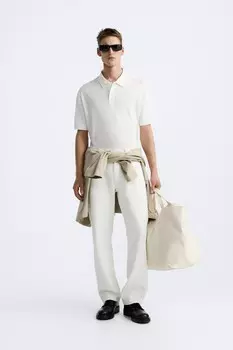 Футболка поло с мерцеризованной отделкой ZARA, белый