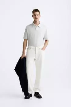 Футболка поло с мерцеризованной отделкой ZARA, серо-голубой