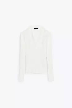 Футболка поло с ребристым вырезом горловины ZARA, устрично-белый
