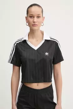 Футболка-поло с V-образным вырезом Adidas Originals, черный