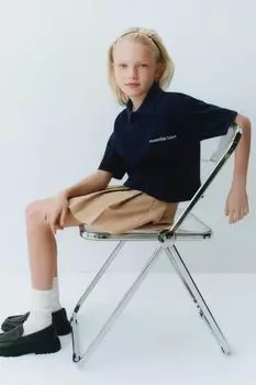 Футболка поло с вышишенным слоганом ZARA, синий