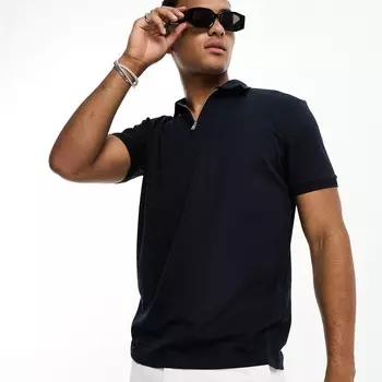 Футболка-поло Selected Homme Half Zip, темно-синий