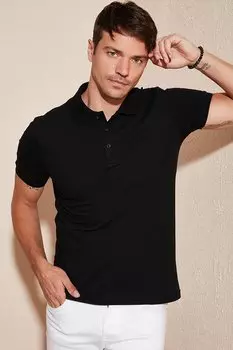 Футболка-поло стандартного кроя из 100% хлопка на пуговицах 5902127 Buratti, черный