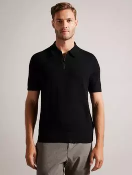 Футболка-поло Tohall Merino на молнии с короткими рукавами Ted Baker, черный