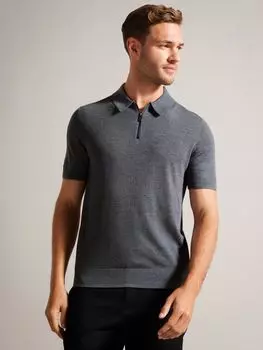 Футболка-поло Tohall Merino на молнии с короткими рукавами Ted Baker, древесный уголь