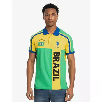 Футболка-поло U.S. Polo Assn Brazil Vertical Color Block Pique, желтый/зеленый