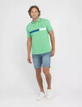 Футболка-поло U.S. Polo Assn Color Block Chest Stripe Pique, зеленый