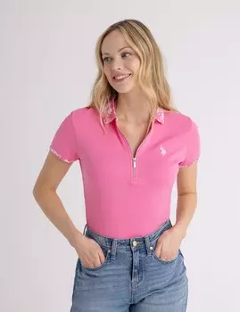 Футболка-поло U.S. Polo Assn Floral Collar Zip, розовый