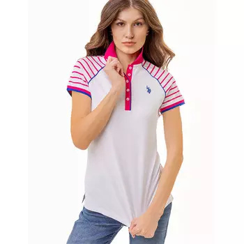 Футболка-поло U.S. Polo Assn. Raglan Stripe, белый/розовый