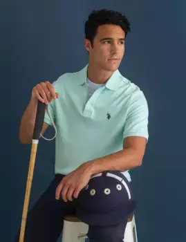 Футболка-поло U.S. Polo Assn Solid Interlock With Woven Trim, бирюзовый