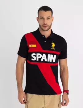 Футболка-поло U.S. Polo Assn Spain Sash Color Block Pique, черный