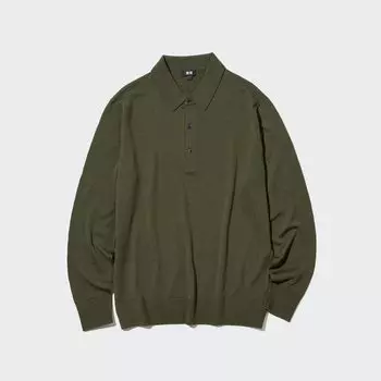 Футболка-поло Uniqlo трикотажная, оливковый