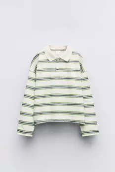 Футболка-поло в полоску ZARA, темно-синий