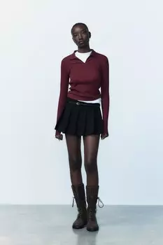 Футболка-поло в рубчик ZARA, бордо