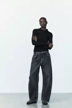 Футболка-поло в рубчик ZARA, черный