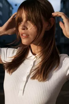 Футболка поло в рубчик ZARA, устрично-белый