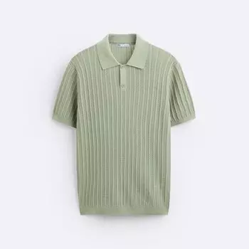 Футболка-поло Zara Cotton - Linen Knit, светло-зеленый