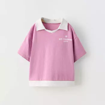 Футболка-поло Zara Summer Camp Contrast Slogan, розовый