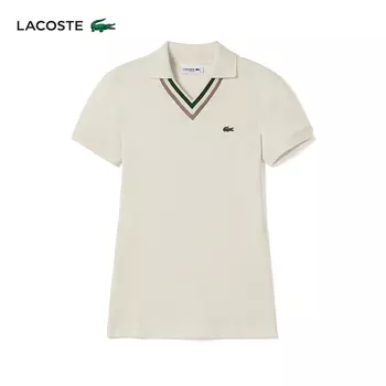 Футболка-поло женская Lacoste с цветными блоками и v-образным вырезом, кремово-белый