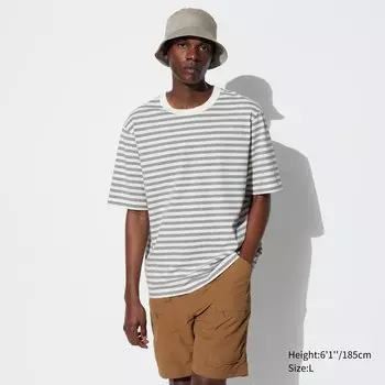 Футболка полосатая оверсайз Uniqlo с круглым вырезом, серый
