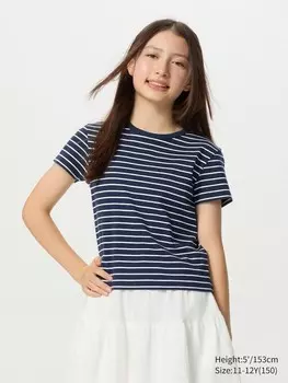 Футболка полосатая в рубчик Uniqlo, цвет 69 синий