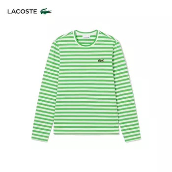 Футболка полосатая женская Lacoste с цветными блоками, белый / зеленый