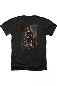 Футболка / постер Batman V Superman Wonder Woman для взрослых Heather Gildan, черный