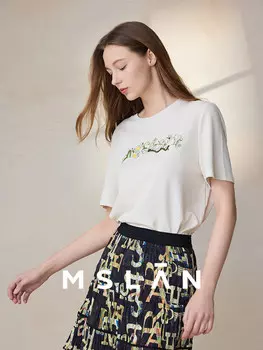 Футболка повседневная Mslan с принтом, миндальный