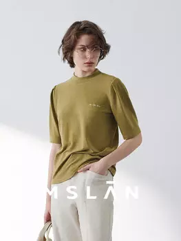 Футболка повседневная Mslan с воротником-стойкой, миндальный