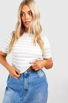 Футболка прилегающая футболка plus с круглым вырезом в полоску Boohoo, серый