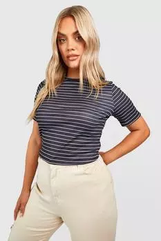 Футболка прилегающая в тонкую полоску с круглым вырезом plus Boohoo, черный