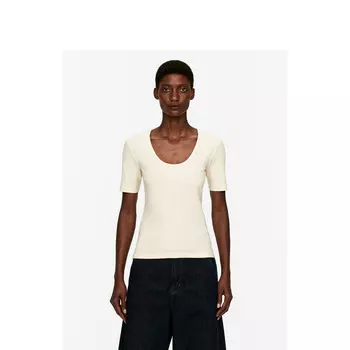Футболка приталенная Arket в рубчик, кремовый