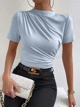 Футболка приталенная Shein Frenchy со складками, синий