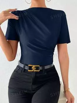 Футболка приталенная Shein Frenchy со складками, темно-синий