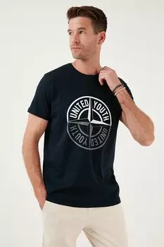 Футболка приталенного кроя из 100 % хлопка с круглым вырезом с принтом 541COMPULA Buratti, темно-синий