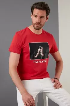 Футболка приталенного кроя с принтом из 100 % хлопка с круглым вырезом 5902416 Buratti, красный