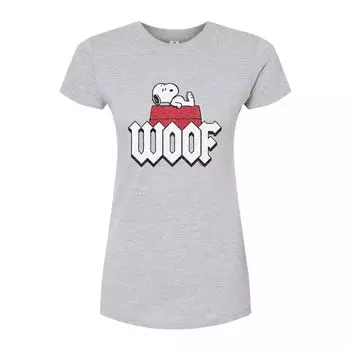 Футболка приталенного кроя с рисунком Peanuts Charlie Brown & Snoopy Woof для юниоров Licensed Character, серый