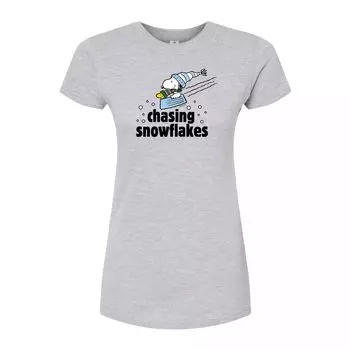 Футболка приталенного кроя с рисунком Peanuts для детей "В погоне за снежинками" Licensed Character, серый