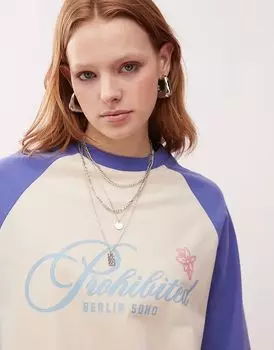 Футболка Prohibited Rosi реглан в винтажном стиле синего цвета