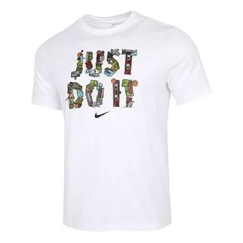 Футболка просто сделай это алфавитный принт спорт короткий рукав мужчины Nike, белый