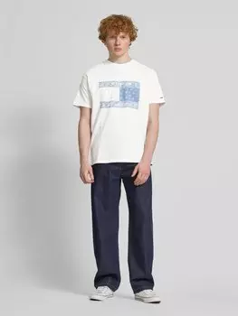 Футболка прямого кроя из чистого хлопка с этикеткой Tommy Jeans, кремовый