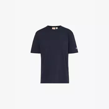 Футболка прямого кроя из хлопкового джерси с фирменной аппликацией Champion, синий